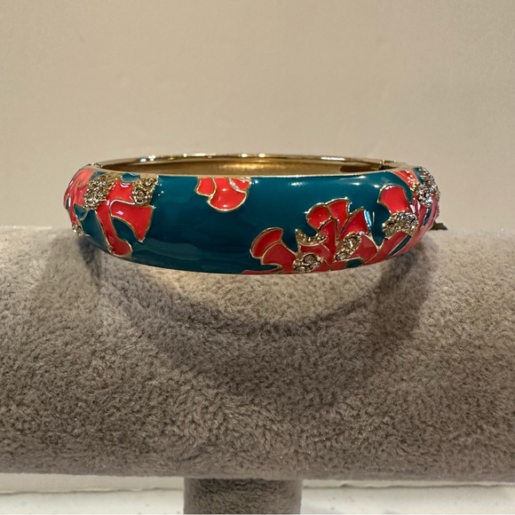 NWT Sequin by Nordstrom Clamper Bangle Bracelet - teal, coral, clear rhinestones - Picture 2 of 14